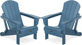 SERWALL Foldable Adirondack Chair Set of 2 for Patio Garden Outdoors Fire Pit-Blue