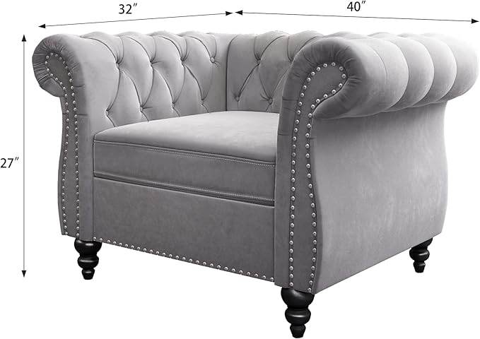 QHITTY Accent Chair, Chesterfield Chair Modern Velvet Upholstered Chairs with Tufted Back for Living Room Furniture (Grey)