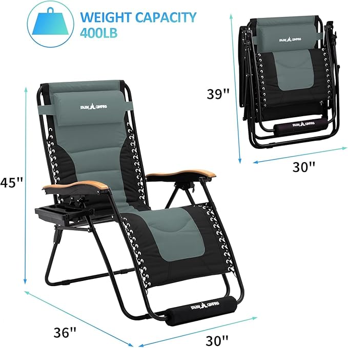 Amopatio Oversized Zero Gravity Chair with Cup Holder XL Patio Outdoor Folding Lounge Chairs with Footrest & Headrest for Indoor and Outdoor, Support 400LBS