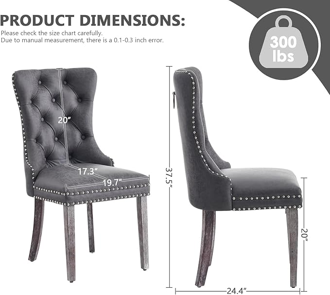 Kiztir Leather Dining Chairs Set of 4, Upholstered Dining Chair with Nailhead Trim and Solid Wood Legs, Luxury Wingback Dining Side Chair for Living Room, Bedroom, Kitchen (Grey)