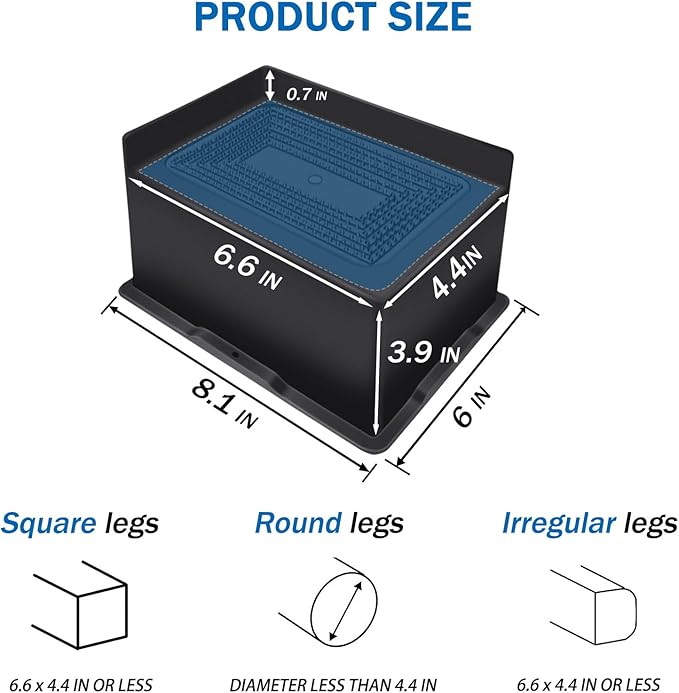 ANNKUT Bed Risers 4 Inch Heavy Duty,Oversized Couch Risers, Extra Wide Furniture Risers for Sofa Table Desk Headboard Chair Lifting,Rectangle Risering Blocks Support 6000 lbs(8 Pack Black