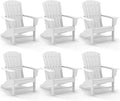 GREENVINES Adirondack Chairs Set of 6 | HDPE Plastic | Oversized Fire Pit Chair | All Weather | White | Poly Lumber | for Outdoor Deck Backyard Patio Garden