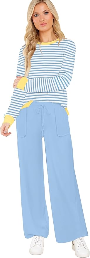 ETCYY NEW Lounge Sets for Women 2 Piece Outfits with Side Split Sweatshirt Tops and Wide Leg Sweatpants