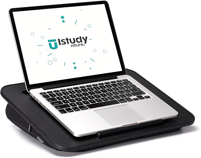 Lap Desk – Laptop Lap Desk with Cushion for Bed, Couch or Floor, Fits up to 17" Laptop, Built-in Slot, Non-Slip PVC Leather Top, Portable & Lightweight – Home Office, Istudyniture (Small,Black)