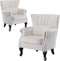 DM Furniture Velvet Accent Chairs Set of 2 with Arm Comfy Living Room Chair Mid-Century Modern Wingback Side Chair Single Sofa Couch for Bedroom Guest Room, Cream