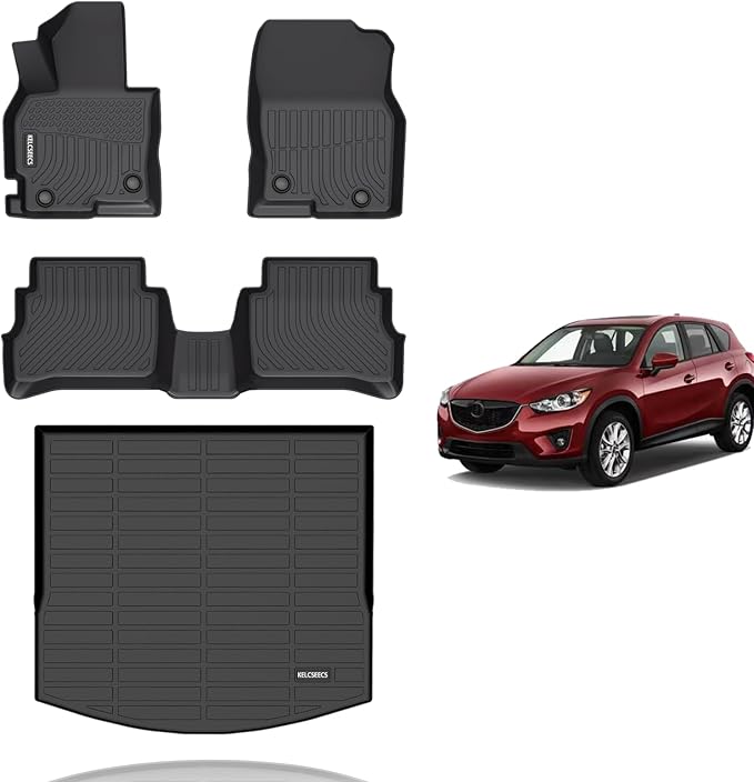 KELCSEECS® Floor Mats & Cargo Liner Custom for Mazda CX-5 2013 2014 2015 2016,All Weather Protection Anti-Slip TPE Floor Liners Full Set Mazda CX5 Accessories Black