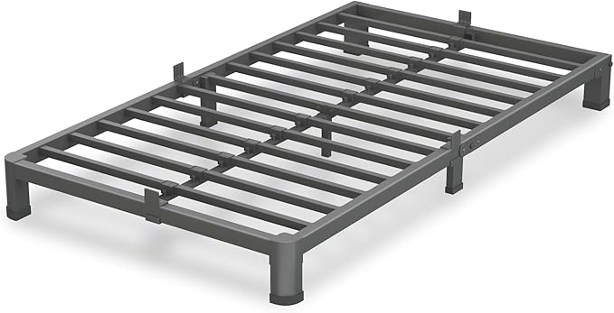 VIPSHOW 4 Inch Twin Size Bed Frame, 3500Lbs Heavy Duty Metal Platform with Round Corner Legs Mattress Slide Stopper, Steel Slat Support No Box Spring Needed, Noise Free, Non-Slip, Easy Assembly