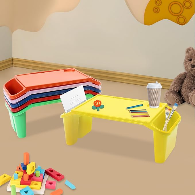 6 Pack Kids Lap Desk, Activity Tray with Storage - Stackable Plastic Lap Trays, Portable Writing & Drawing Table for Classroom, Bedroom, Homework, 19.69" L x 9.84" W x 7.1" H