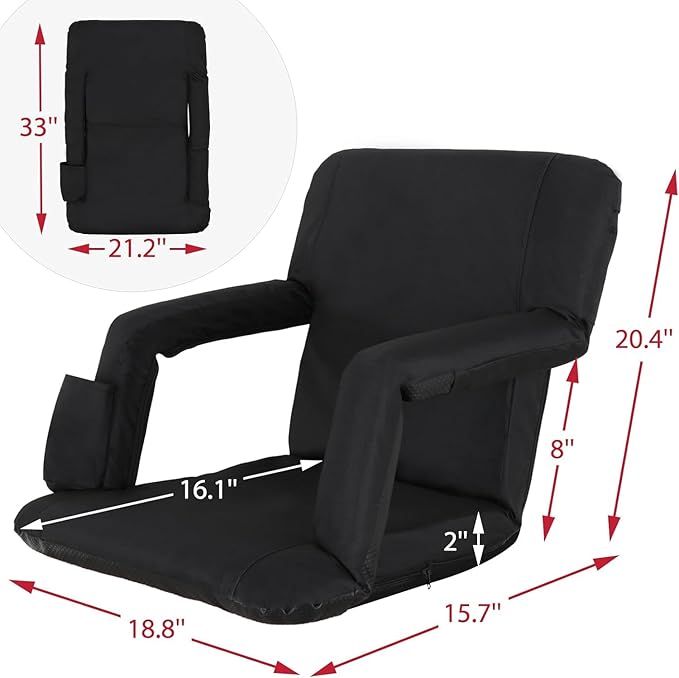 Smartxchoices 20.5"/24.5" Wide Stadium Seat Chair Bleacher Seats Padded with Back Support, Cushion, Arms, Pockets, Anchor Straps, Portable Folding Seat with Shoulder Straps
