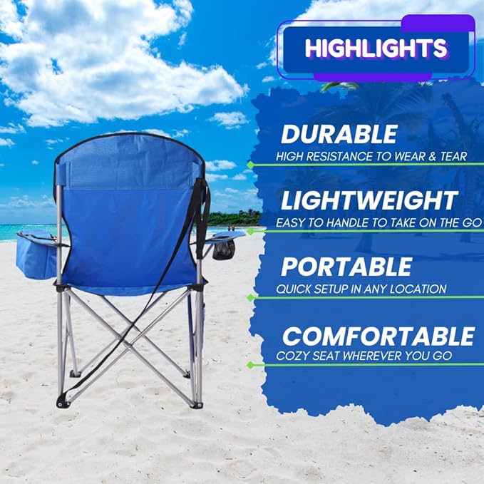 EZONE 4-Pack Camping Chairs with Built-in Ice Cooler, Portable Chair, Storage Pocket, Cup Holder, and Carry Bag Perfect for Camping, Tailgating, Fishing, Beach, and Lawn (4, Blue)