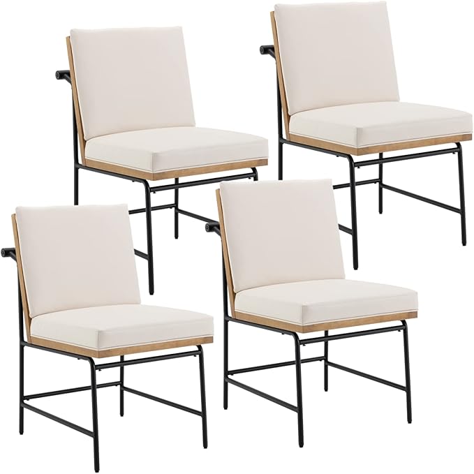 LukeAlon Mid Century PU Leather Dining Chairs Set of 4, Upholstered Square Back Kitchen Chairs with Metal Legs Armless Parsons Chairs with Wood Frame for Dining Room Reception Room, Beige