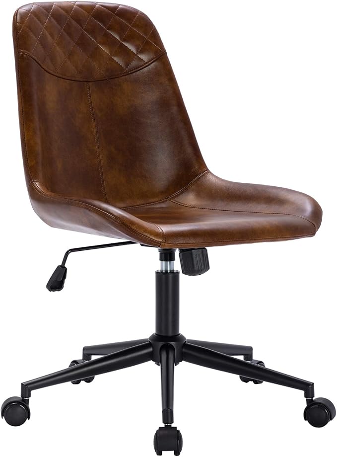 DUHOME Modern PU Leather Office Chair Desk Chair Swivel Computer Chair Yellowish-Brown
