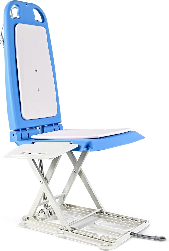 SuperHandy Portable Floor & Bath Lift – 26V 51.8Wh Battery, Lightweight 19 lbs, Foldable, 330 lb Capacity, IP68 Waterproof Lift for Seniors, Ergonomic Seat with Removable Panels (Spa Blue)