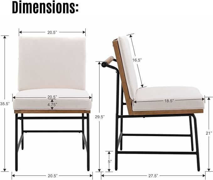 LukeAlon Mid Century Linen Dining Chairs Set of 4, Upholstered Square Back Kitchen Chairs with Metal Legs Armless Parsons Chairs with Wood Frame for Dining Room Reception Room, White