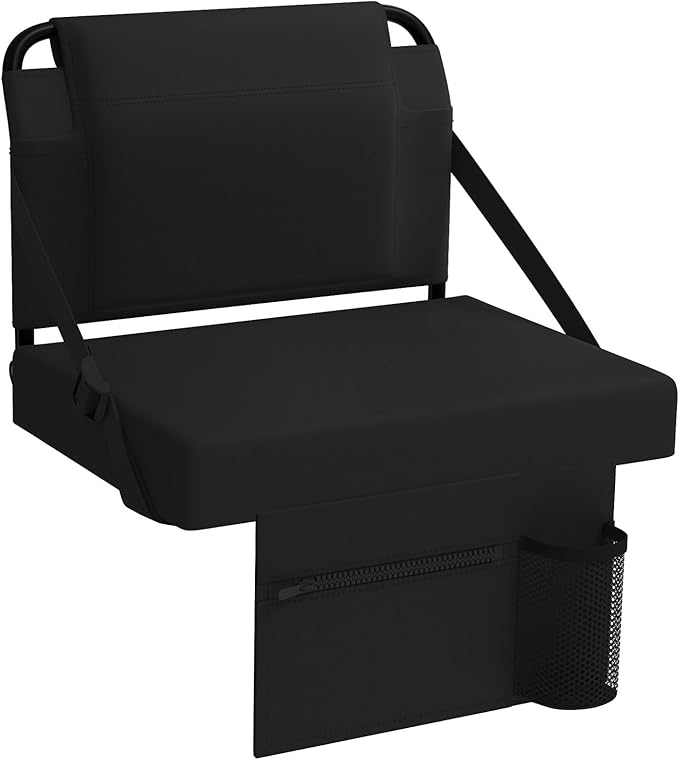 Stadium Seat for Bleachers with Back Support,Portable Bleacher Chairs with Back and Cushion，Black