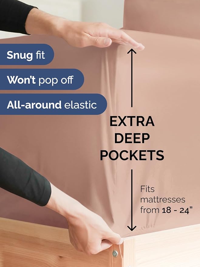 Extra Deep Pocket Split King Sheets - 5 Piece Breathable & Cooling Bed Sheets - Hotel Luxury Bed Sheet Set - Soft, Wrinkle Free & Comfy - Easily Fits Extra Deep Mattresses - Deep Pocket Mauve Sheets