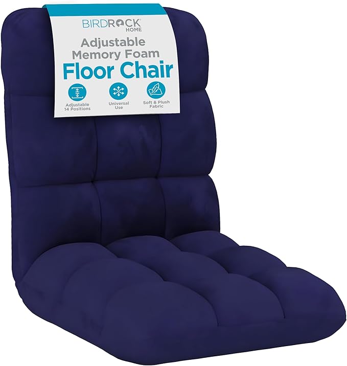 BIRDROCK HOME Adjustable Memory Foam Floor Chair - Ideal for Gaming, Reading, Meditation - Comfortable and Versatile - Suitable for Kids and Teenagers - Comfy Foldable Floor Seat - Blue