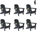 Folding Adirondack Chairs Set of 6- Plastic Adirondack Chairs with Cup Holder, Weather Resistant for Outdoor, Patio, Lawn, Garden, Backyard Deck, Fire Pit - Black
