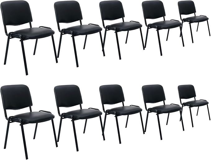 Black Stackable Office Chairs no Arms Set of 10, PU Leather Reception Chairs Ergonomic Conference Desk Chairs for Meeting/Events/Hall/Training Room