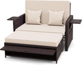 RELAX4LIFE Wicker Patio Outdoor Daybed - Rattan Day Bed Lounger with Loveseat & Storage Ottoman, Sunbed Sofa Set w/Cushions, 4-Level Adjustable Backrest & 2 Retractable Trays, Patio Daybed (Beige)