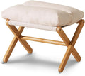 Ottoman Foot Rest- Bamboo Foldable Stool, Foot Stools Small Ottman with Upholstered & X Legs, Folding Stool for Makeup, Bedroom and Living Room (Small Beige)