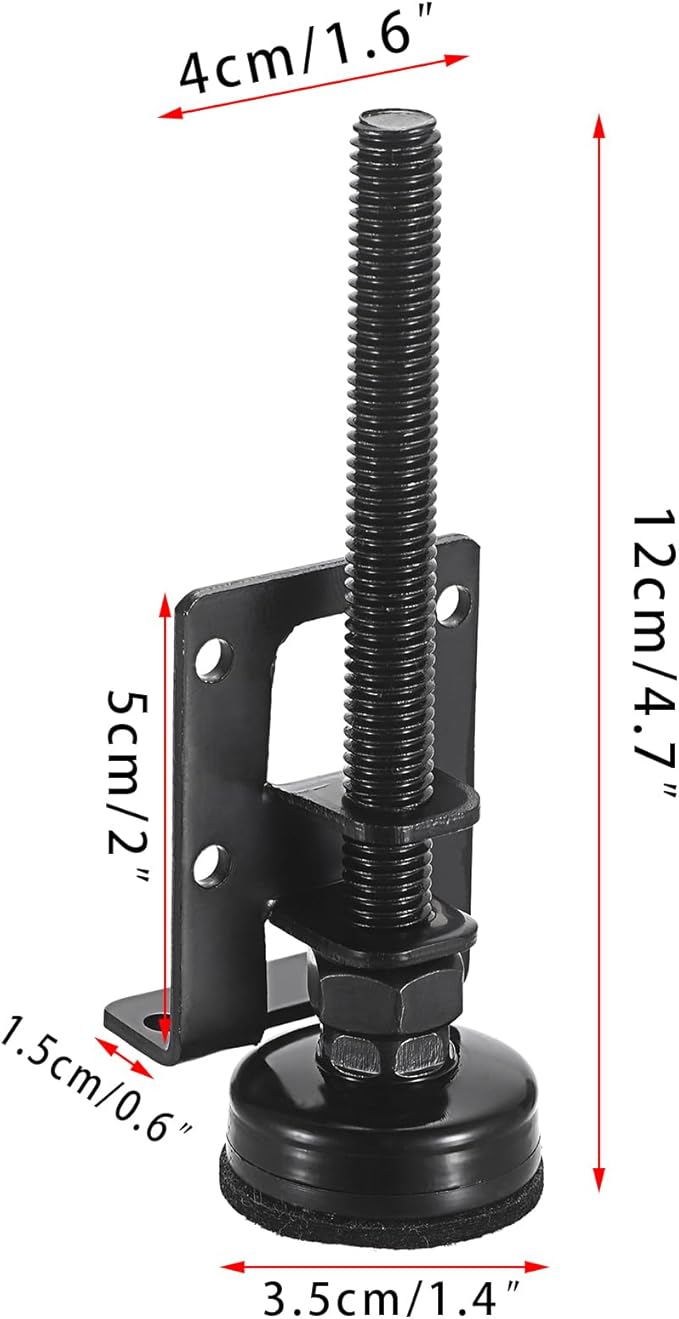 OwnMy 4 Packs Adjustable Furniture Leveling Feets L Shaped Furniture Levelers Legs, Heavy Duty Furniture Mounting Brackets Metal Furniture Leveling Feet for Workbench Cabinet Wardrobe, 4.7" H, Black