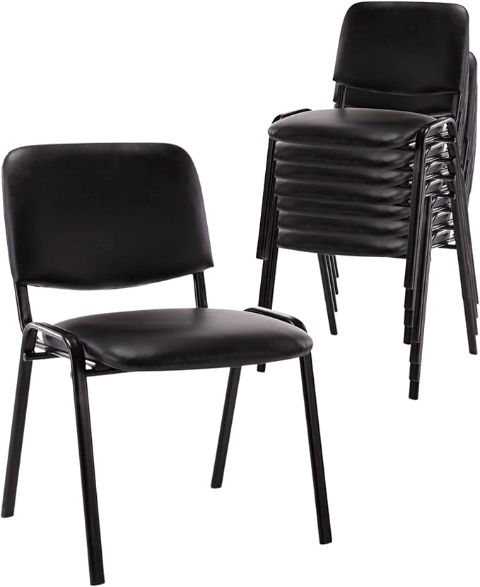 Black Comfort Office Waiting Room Chairs Stackable Chairs no Arms, PU Ergonomic Reception Chairs Set of 15, Conference Desk Guest Chair for Meeting Room, Lobby, Events, Hall, Training Room
