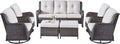 Rilyson Wicker Patio Furniture Set - 7 PC Rattan Outdoor Sectional Conversation Sets with 4 Swivel Rocking Chairs,2 Ottomans and 1 Sofa for Porch Deck Garden(Brown/Beige)