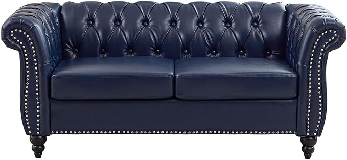 QHITTY Accent Sofa, Chesterfield Loveseat Modern Leather Couch Upholstered Sofa with Tufted Back for Living Room Furniture (Blue)
