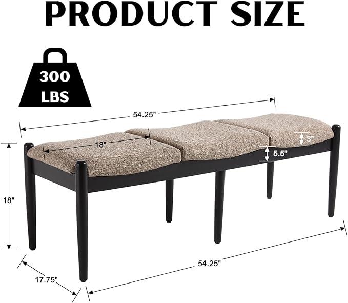 RIVOVA 54.25" Modern Ottoman Bench Upholstered Linen Bedroom End of Bed Bench Boho Bench Long Seating Bench Entryway Stool with Wood Legs for Living Room/Foyer, Khaki
