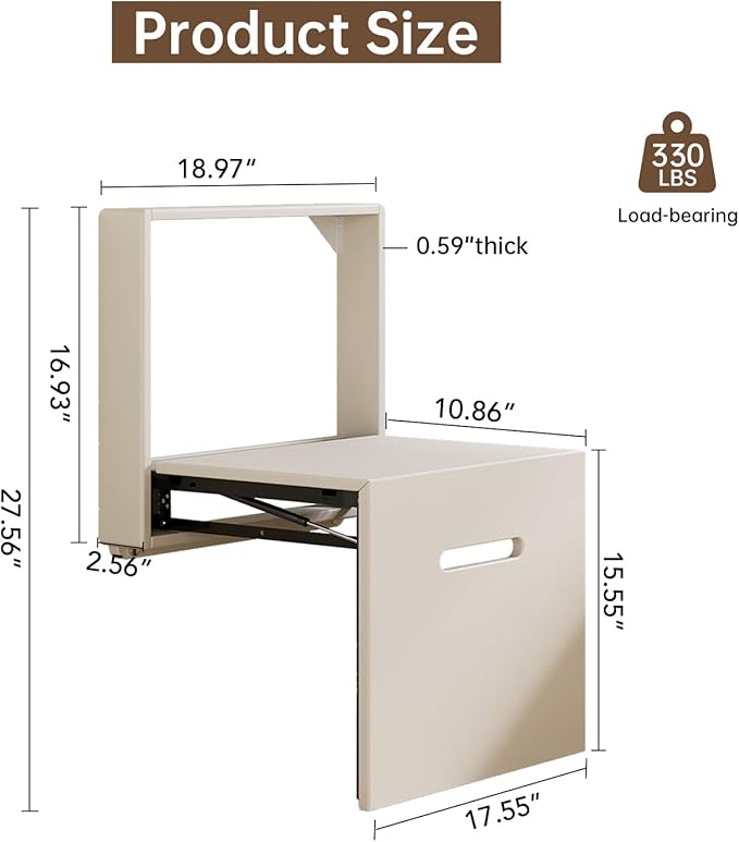 17.55“W Wall Mounted Folding Chair Solid Step Stools,Shoe Changing Stool,Door Shoe Footstool,Folding Hang Balcony Living Stool,Space Saving Hidden Wall Stools,Entryway Seat,Tea White