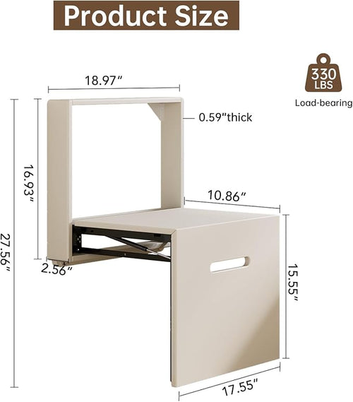 17.55“W Wall Mounted Folding Chair Solid Step Stools,Shoe Changing Stool,Door Shoe Footstool,Folding Hang Balcony Living Stool,Space Saving Hidden Wall Stools,Entryway Seat,Tea White