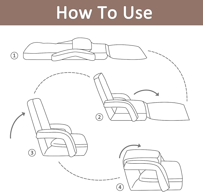 Foldable Lazy Sofa Bed 14-Position Adjustable Comfy Floor Chair Chaise Lounge with Armrests and Pillow with Gaming Recliner for Adults Kids with Foot Rest Futon Sofa (Brown)