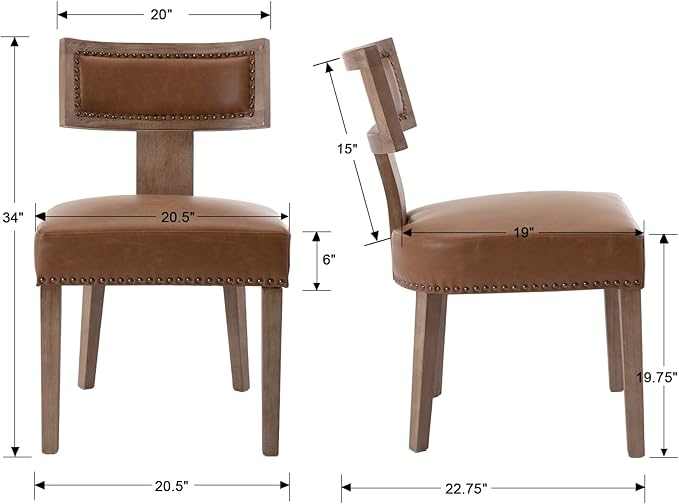 RIVOVA Mid Century Modern Dining Chairs Set of 2 PU Leather Upholstered Kitchen Side Chairs with Nailhead Trim, Modern Kitchen Armless Solid Wood Dining Chairs, Brown