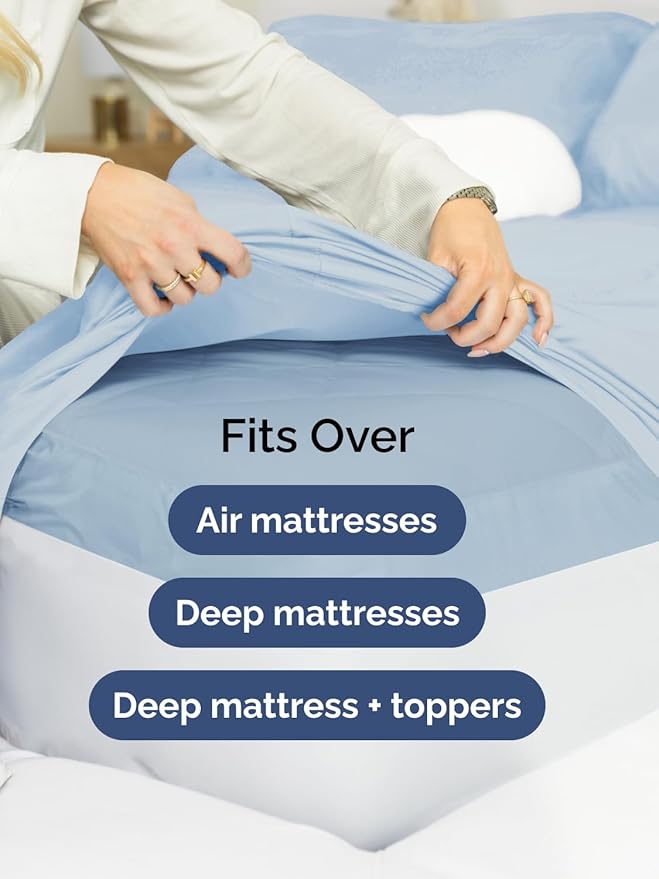 Extra Deep Pocket Twin Sheets - 3 Piece Breathable & Cooling Bed Sheets - Hotel Luxury Bed Sheet Set - Soft, Wrinkle Free & Comfy - Easily Fits Extra Deep Mattresses - Deep Pocket Sky Blue Sheets Set