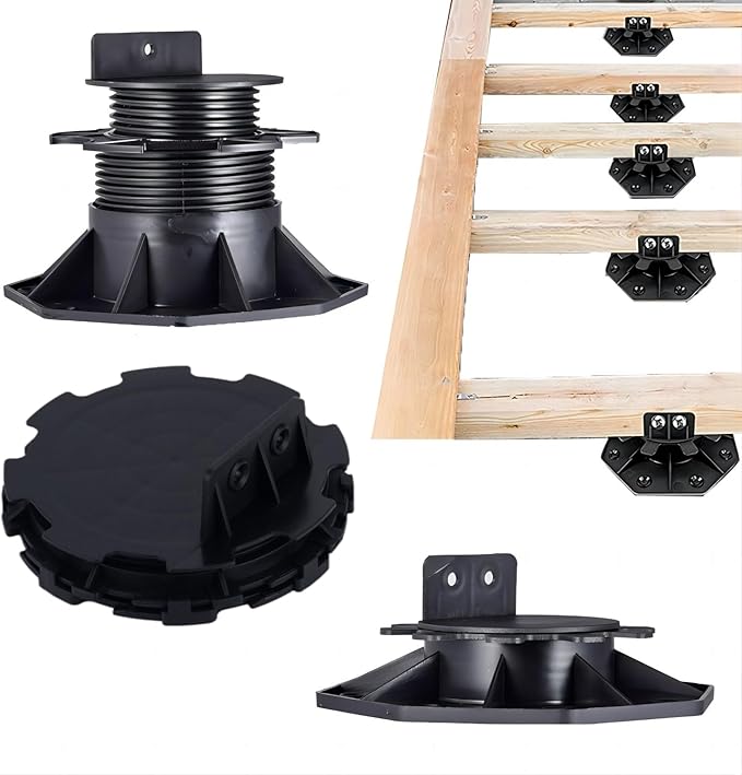 28Pack Adjustable Deck Support Pedestal Deck Foundation Base Support for Floating Deck Platform Deck Floor Height Adjustment Raising from 0.6" to 0.8 ", Black