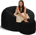 ULTIMATE SACK 5000 5-Foot Bean Bag Chair with Footstool, Black Suede Cover – Oversized Foam Lounger, Floor Seat, Small Sofa, or Couch Bed for Living Area, Gaming Room, or Reading Lounge
