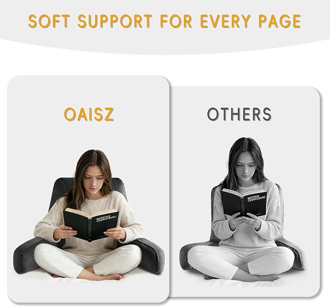 OAISZ Reading Pillow for Sitting in Bed Adult, Reading Pillow with Shredded Memory Foam, Back Pillow for Bed Sitting Up with Extend Arms, Pockets, Pillow with Washable Cover,Black, X-Large