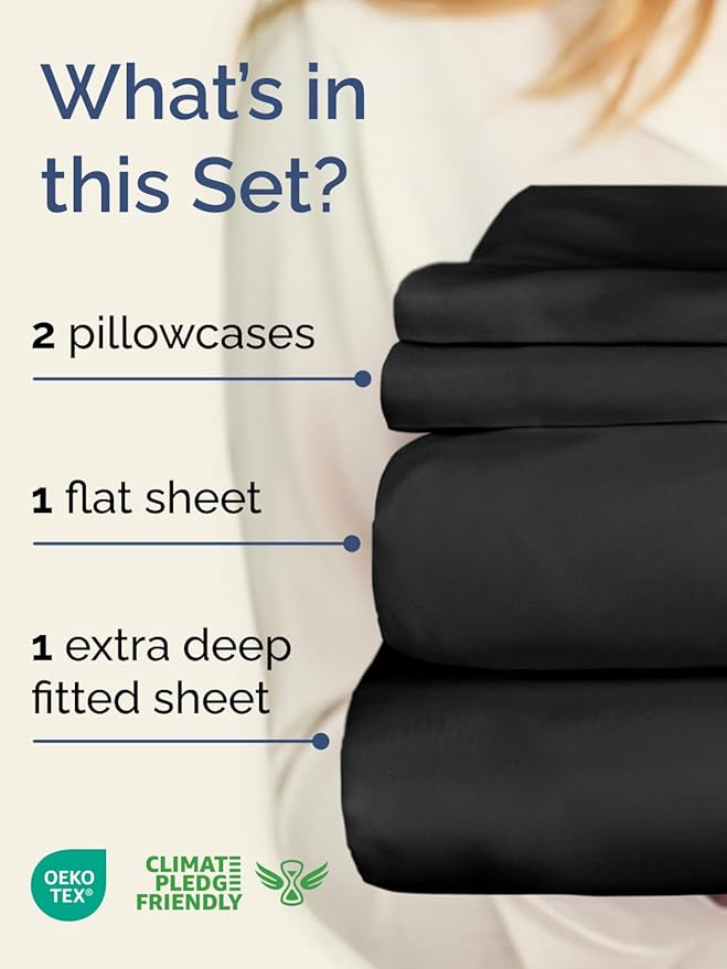 Extra Deep Pocket Cal King Sheets - 4 Piece Breathable & Cooling Bed Sheets - Hotel Luxury Bed Sheet Set - Soft, Wrinkle Free & Comfy - Easily Fits Extra Deep Mattresses - Deep Pocket Black Sheets Set