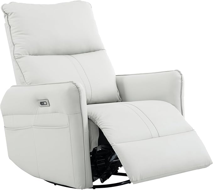QKFF Power Swivel Rocker Recliner Chair for Nursery, Upholstered 270° Swivel Glider Rocker Chair with USB Ports, Small Power Recliners for Small Spaces Living Room (Light Grey)