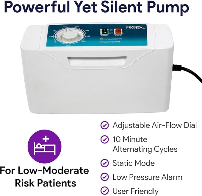 ProHeal Low Air Loss Alternating Pressure Mattress - 36” x 80” x 8” - Cell On Cell Base - Raised Rails - Pressure Mattress for Bed Sores with Silent Air Pump - Stages I-III