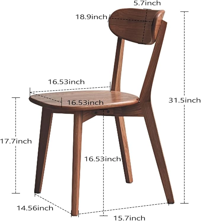 Bamskov Walnut Oak Wood Dining Chair - Set of 2, Mid-Century Modern, Ergonomic, Easy Assembly