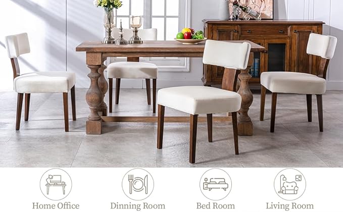 RIVOVA Upholstered Dining Chairs Set of 6, Modern Wooden Kitchen Chairs Fabric Side Dining Room Chair Farmhouse Dinner Chair for Kitchen Dining Room, Cream