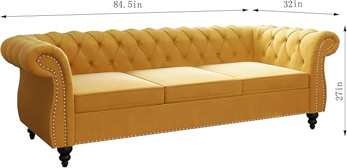 QHITTY Accent Large Sofa, Chesterfield Couch 3 Seater Modern Velvet Couch Upholstered Sofa with Tufted Back for Living Room Furniture (Mango)