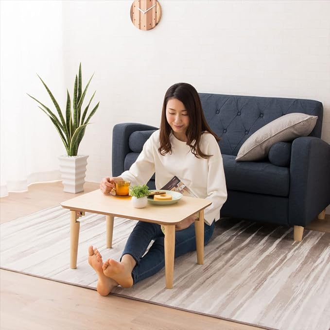 EMOOR Wood Folding Coffee Table Rectangle Medium (17.7"x31.5") Natural, Floor Sitting Low Table Small Space Minimalist Japanese Tatami Room