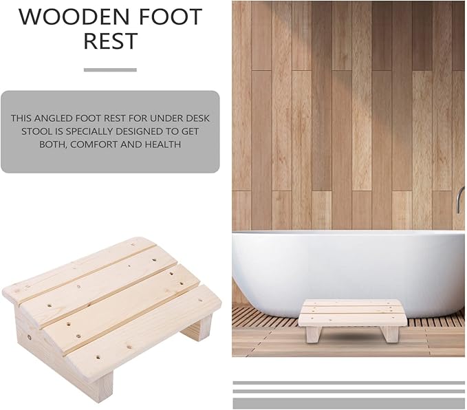 Wooden Foot Stool Under Desk Footrest - Slanted Office Foot Rest for Home and Work, Ergonomic Design to Relieve Tendon Pain, Portable and Compact Size for Travel and Daily Use