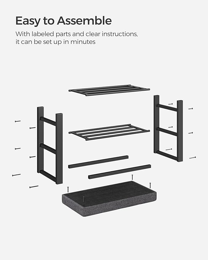 SONGMICS Shoe Bench, Storage Bench, Entryway Bench with Cushion, Shoe Shelf with Seat, Space-Saving, Modern Style, for Living Room, Bedroom, Hallway, Dark Gray and Ink Black ULBS576B33