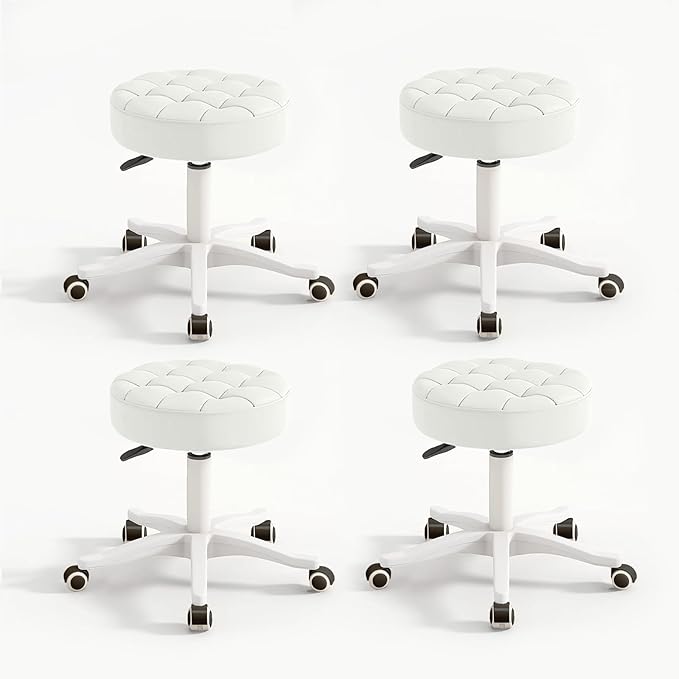 HDHNBA Small Chair Round Rolling Stool with Wheels PU Leather Height Adjustable Swivel Drafting Work SPA Salon Stools Home Office Chair,4 Pack