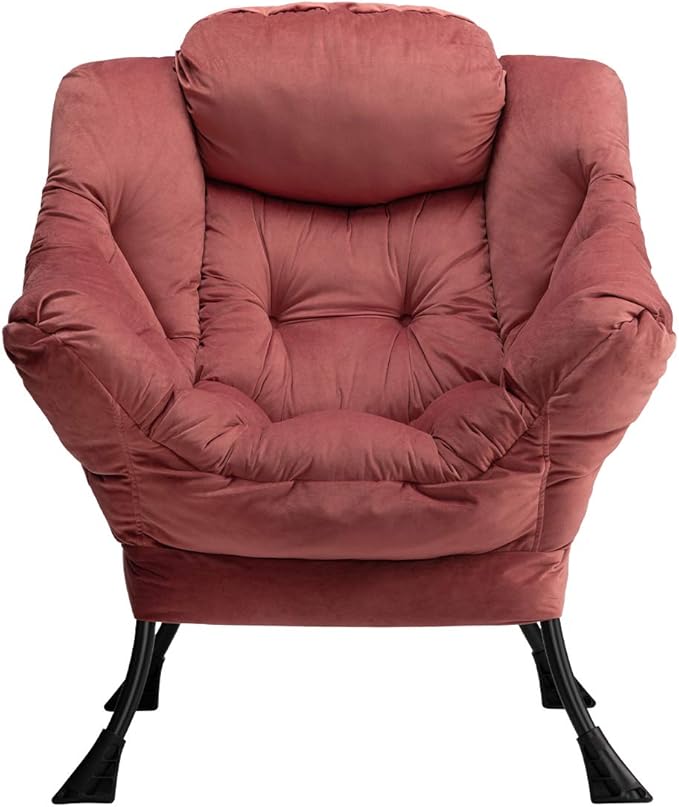 HollyHOME Lazy Chair with Armrest and Side Pocket, Comfy Accent Lounge Chair,Leisure Sofa Armchair for Living Room, Bedroom, Dorm, or Small Spaces, Oversized Reading Sofa Chair,Velvet Dusty Rose