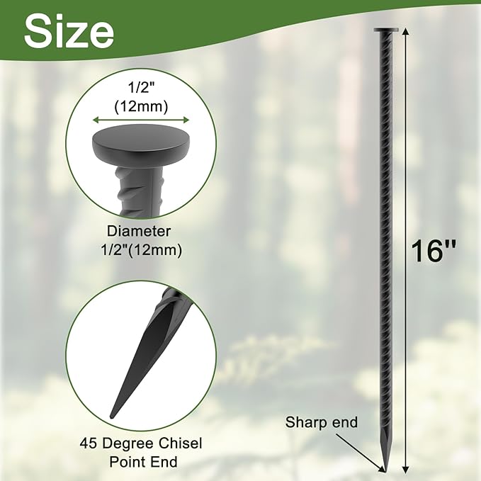 Rebar Spikes 16 Inch 8 Pack, 1/2 Inch Diameter Heavy Duty Rebar Ground Stakes, Galvanized Anchoring Spikes for Speed Bump, Landscape, Parking Curb, Handicap Ramp and Tent